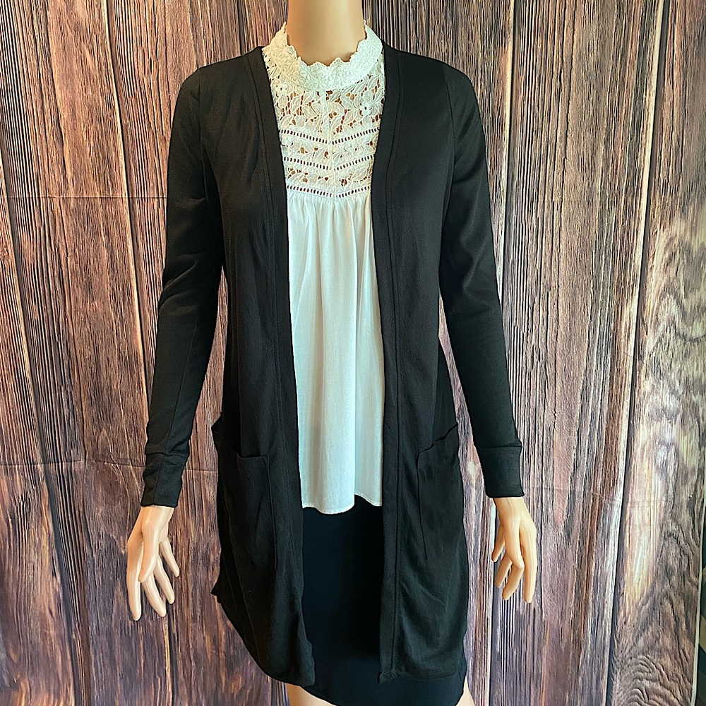 Lemon Tart size XS long black light weight contemporary basic cardigan